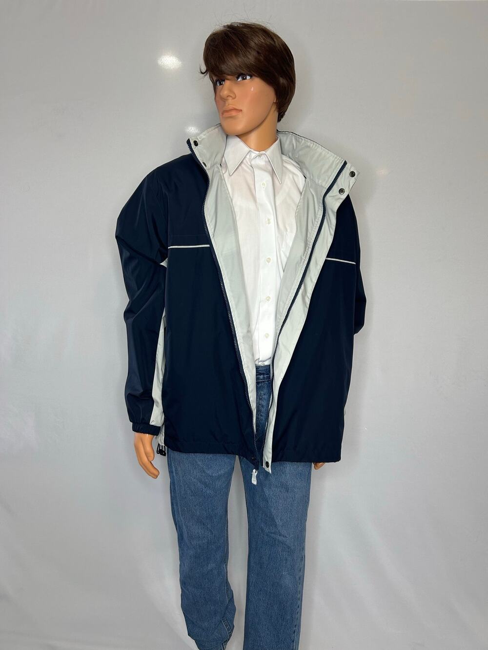 Dunbrooke Cool Locker Men’s XL Navy White Windbreaker Packable Hood Jacket